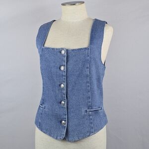 rag & bone Seraphina Denim Vest Top Button Front Lined Winwood Blue Wash L NWT